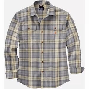 Carhartt Loose Fit Heavyweight Flannel Shirt Men's 2XL Gray Cream Plaid TW4451-M